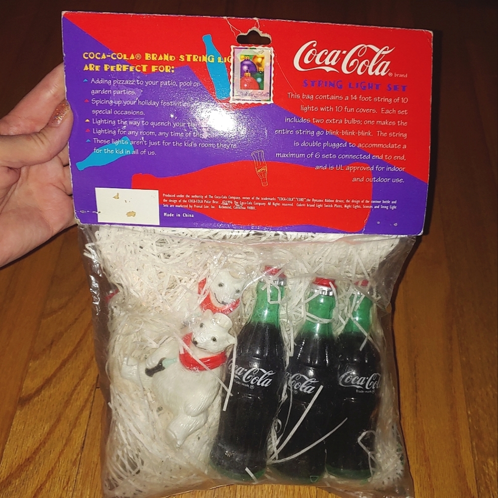 Vintage 1996 Coca-Cola String Light Set 14' String 10 Lights Covers Polar Bear